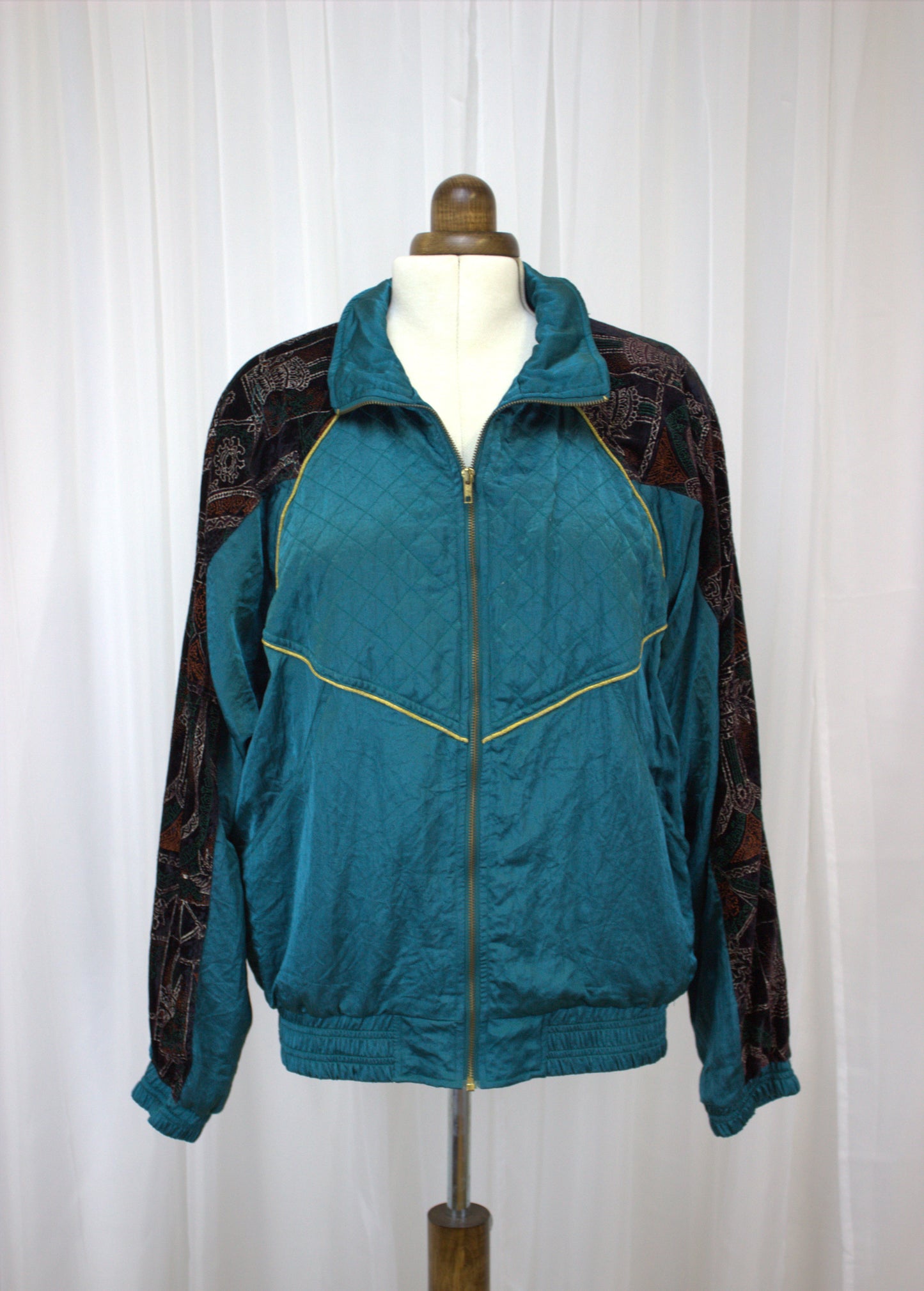 Vintage Teal & Velvet Embroidered Bomber Jacket - Size 12