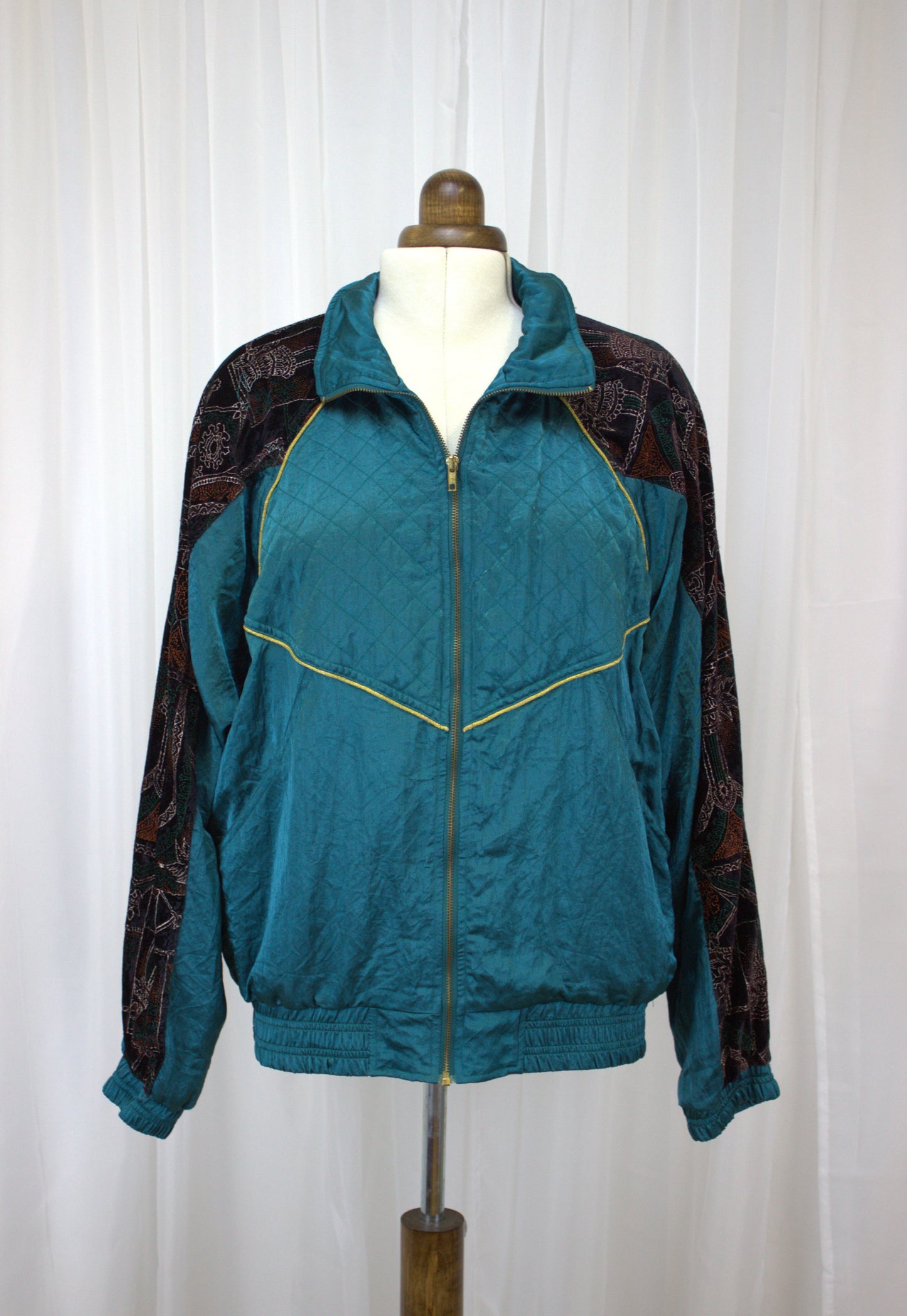 Vintage Teal & Velvet Embroidered Bomber Jacket - Size 12
