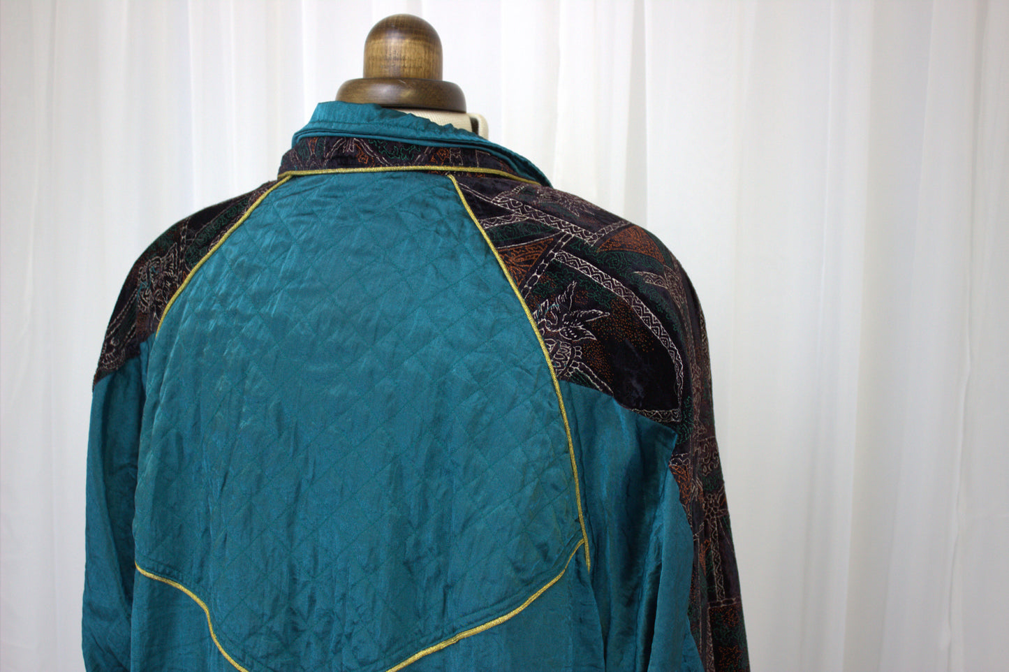 Vintage Teal & Velvet Embroidered Bomber Jacket - Size 12