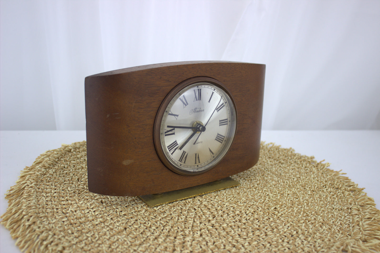 Vintage 1970's Hinderer Quartz Mantle Clock with Brass Stand