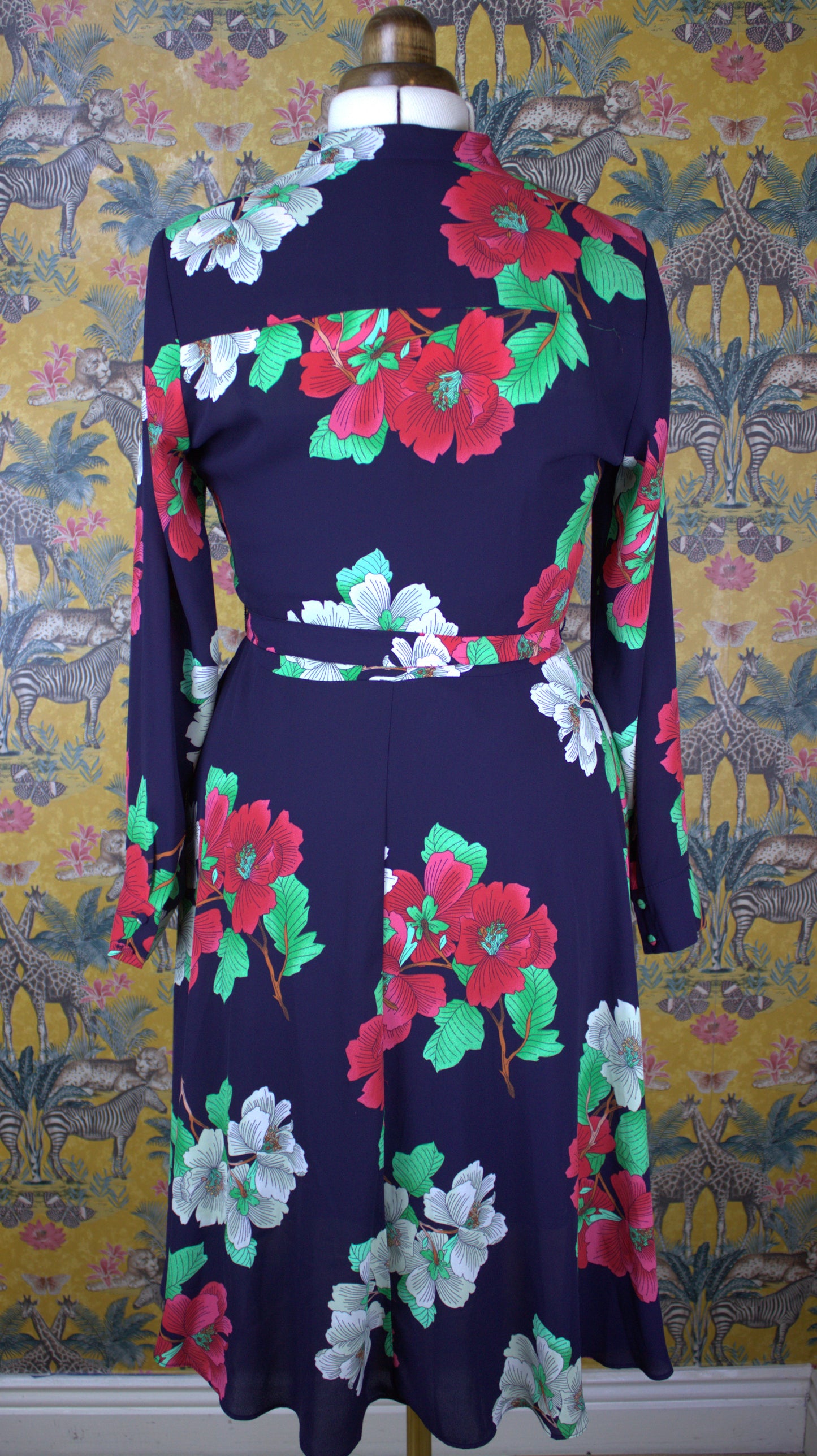 Floral Elegance Dress with Swing Skirt and Matching Slip - Size 12