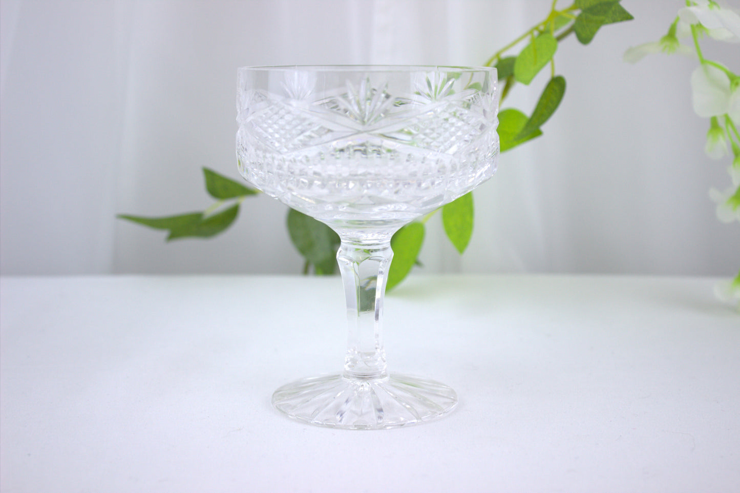 Enchanting set of 5 Tyrone Crystal Dessert/Champagne glasses - with Tyrone Marking on Base