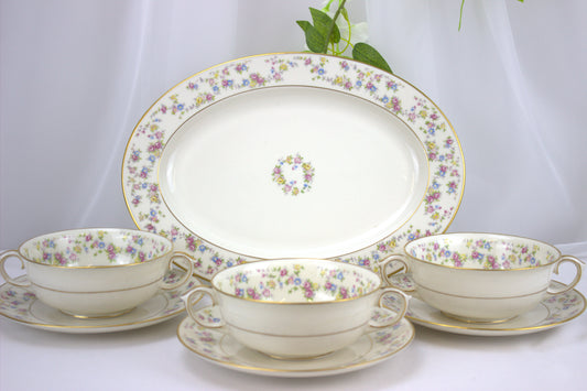 True Vintage Floral Lamberton Ivory China Soup and 12" Serving Dish - 1952