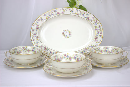 True Vintage Floral Lamberton Ivory China Soup and 12" Serving Dish - 1952