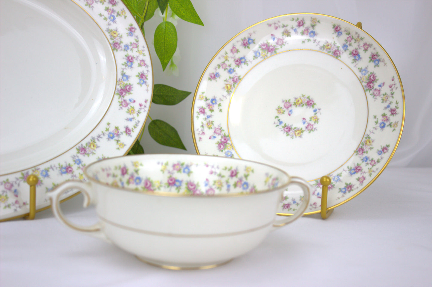 True Vintage Floral Lamberton Ivory China Soup and 12" Serving Dish - 1952