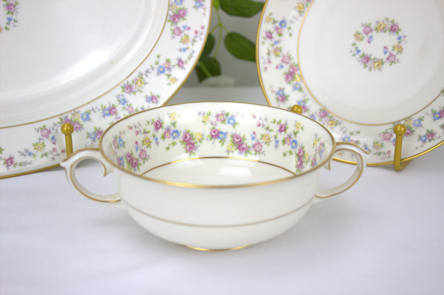 True Vintage Floral Lamberton Ivory China Soup and 12" Serving Dish - 1952