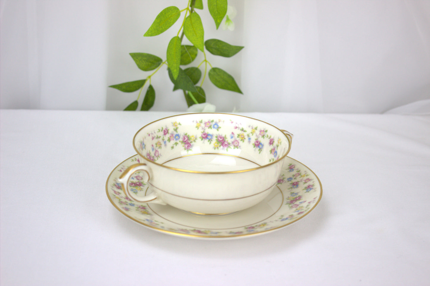 True Vintage Floral Lamberton Ivory China Soup and 12" Serving Dish - 1952