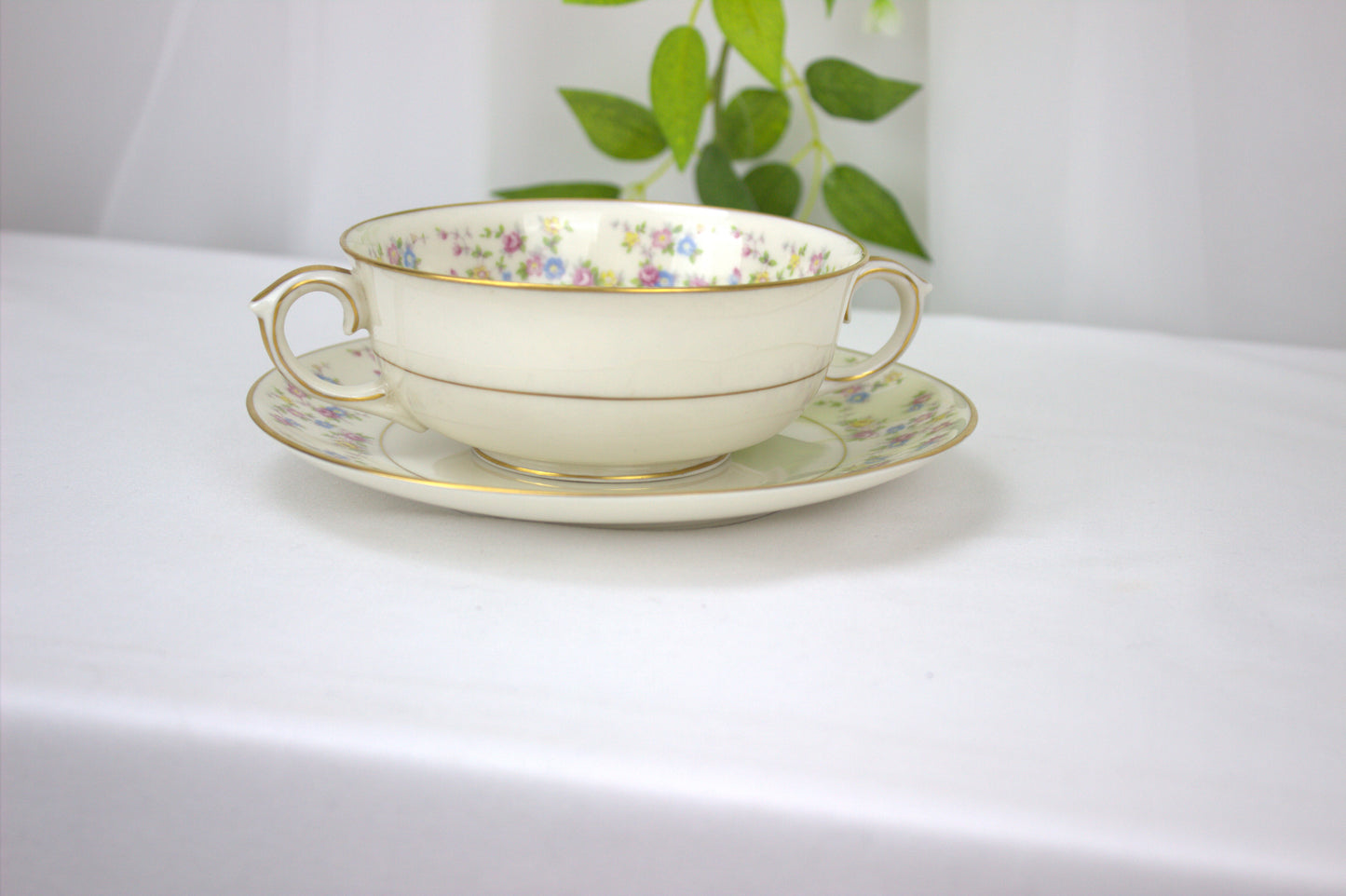 True Vintage Floral Lamberton Ivory China Soup and 12" Serving Dish - 1952