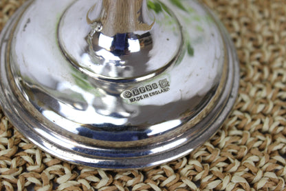 Stunning Pair of Silver Plated Trumpet Form Edwardian Stem Vases, approx 14 inches high