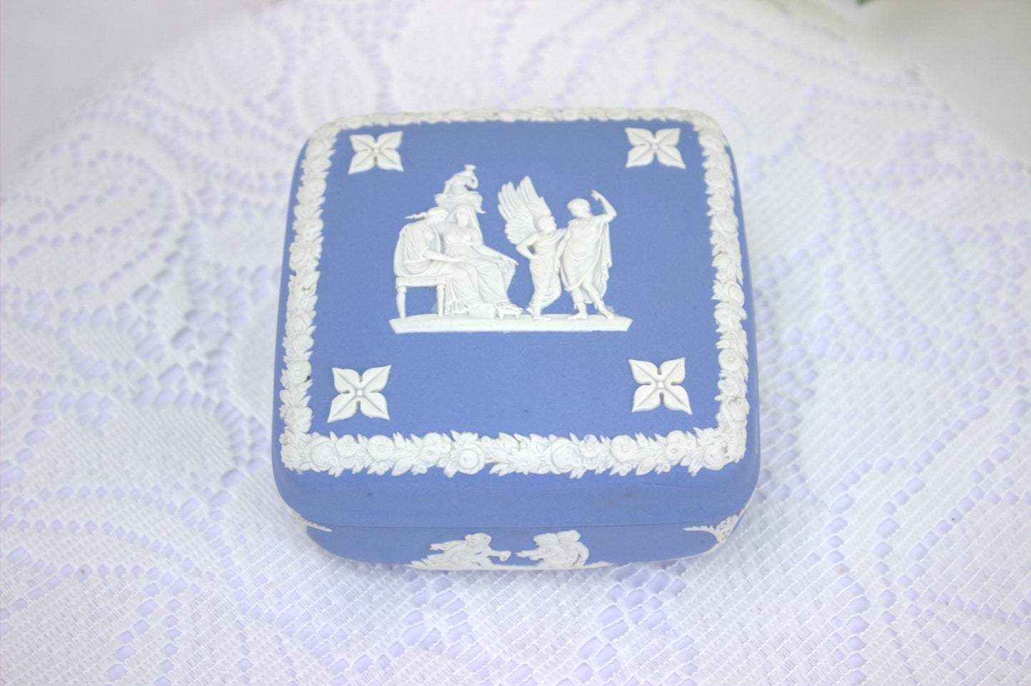 Vintage Wedgwood, Jasperware Pale Blue Square Trinket box