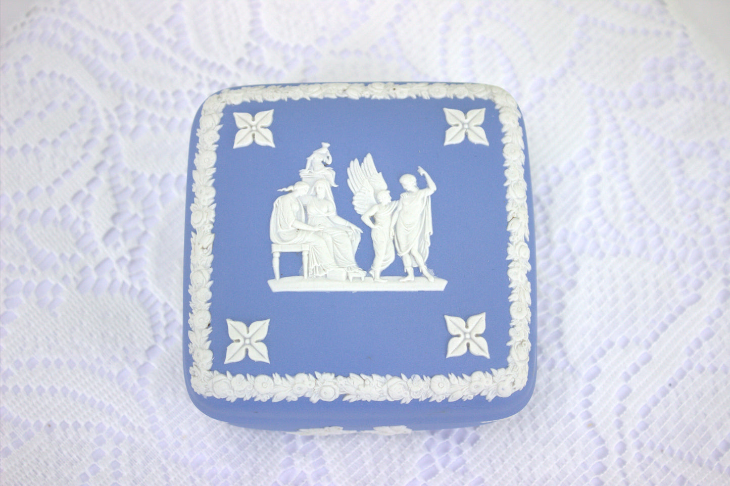 Vintage Wedgwood, Jasperware Pale Blue Square Trinket box