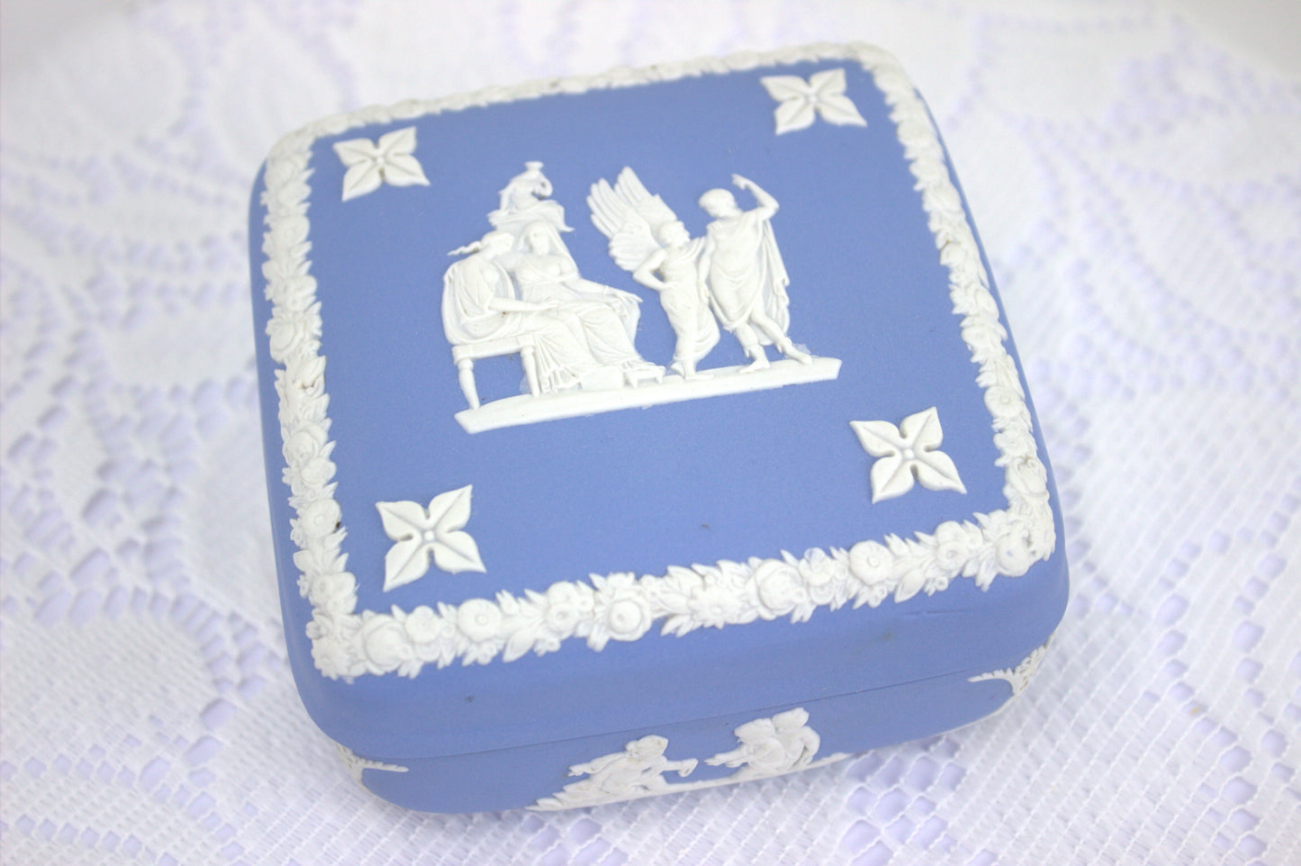 Vintage Wedgwood, Jasperware Pale Blue Square Trinket box