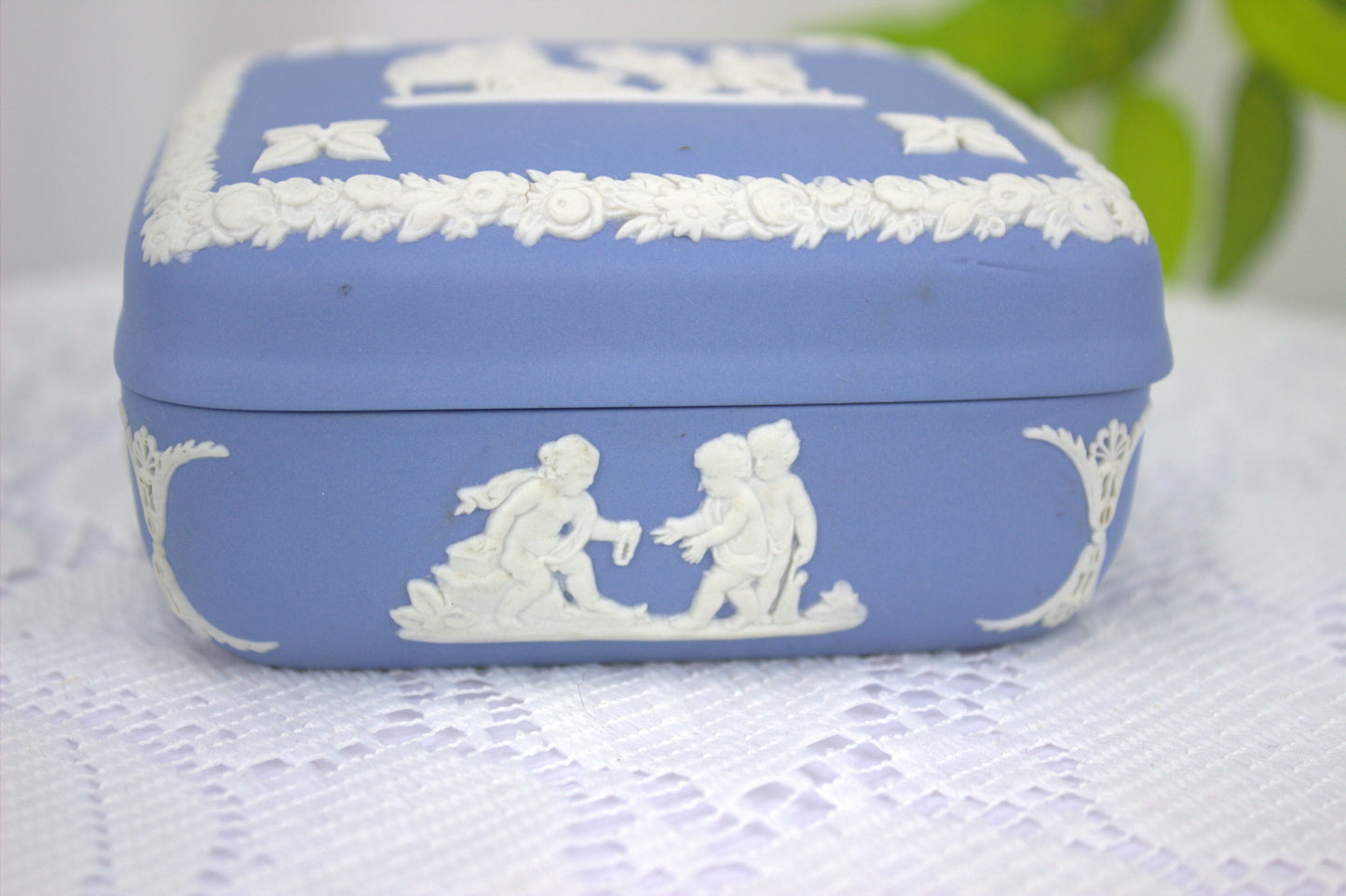 Vintage Wedgwood, Jasperware Pale Blue Square Trinket box