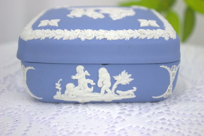 Vintage Wedgwood, Jasperware Pale Blue Square Trinket box