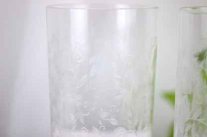 Pair of Dainty Etched Leaf and Vine Highball Glasses - Perfect for summer cocktails - 1980's