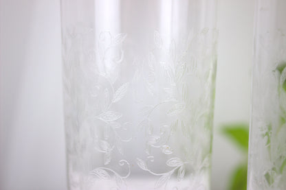 Pair of Dainty Etched Leaf and Vine Highball Glasses - Perfect for summer cocktails - 1980's