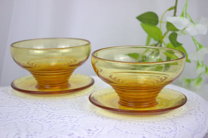 4 x 1930's Art Deco Stuart Crystal Amber Stratford Rings dessert bowls