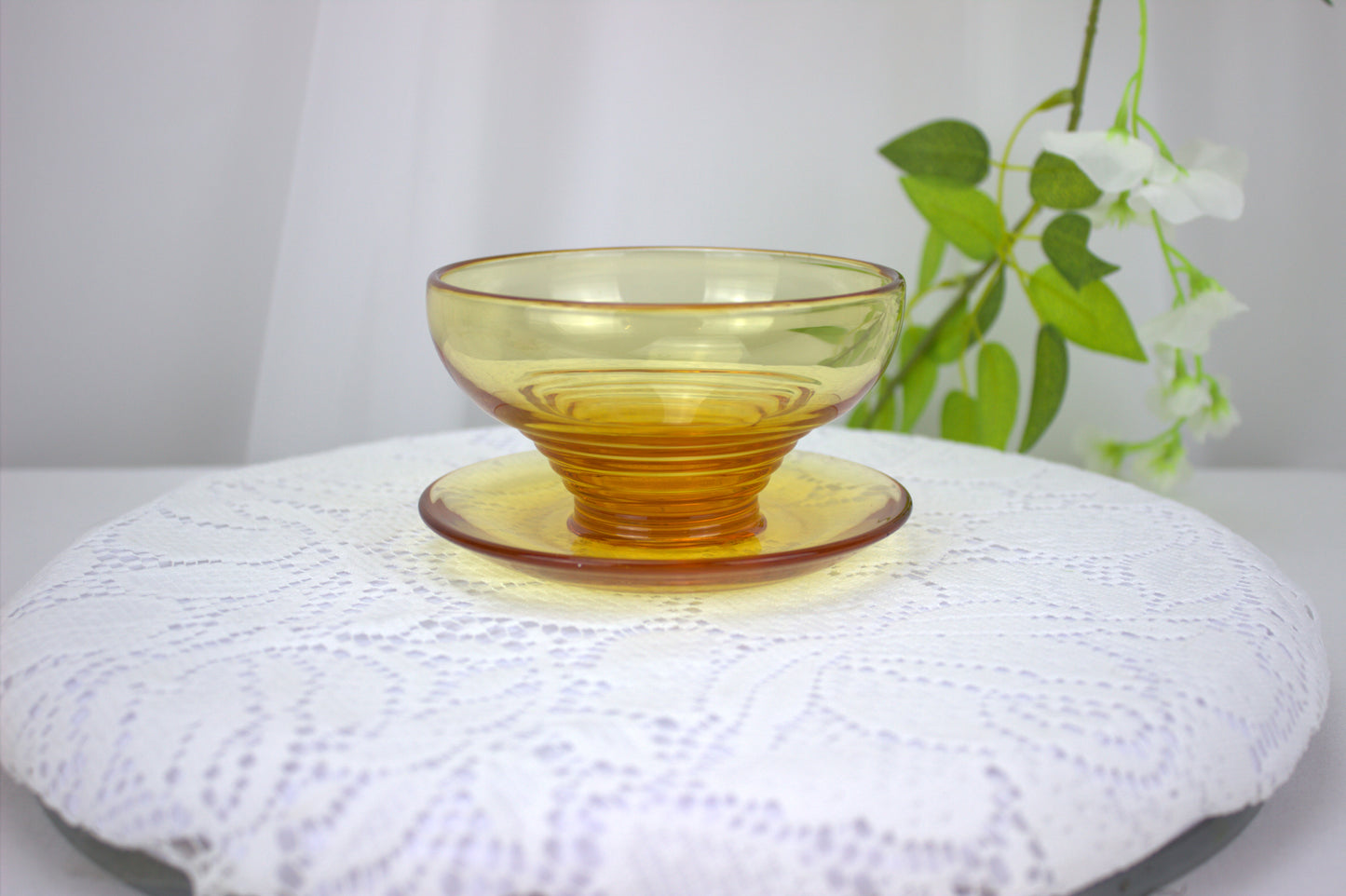 4 x 1930's Art Deco Stuart Crystal Amber Stratford Rings dessert bowls