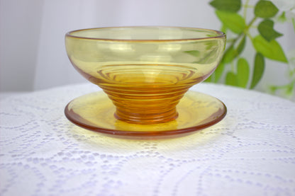 4 x 1930's Art Deco Stuart Crystal Amber Stratford Rings dessert bowls