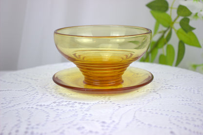 4 x 1930's Art Deco Stuart Crystal Amber Stratford Rings dessert bowls