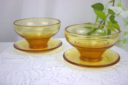 4 x 1930's Art Deco Stuart Crystal Amber Stratford Rings dessert bowls