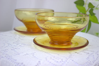 4 x 1930's Art Deco Stuart Crystal Amber Stratford Rings dessert bowls