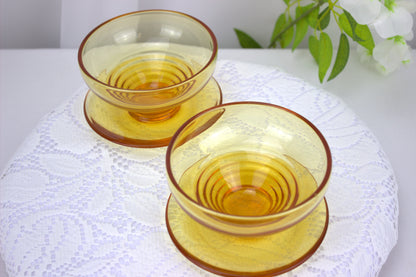 4 x 1930's Art Deco Stuart Crystal Amber Stratford Rings dessert bowls