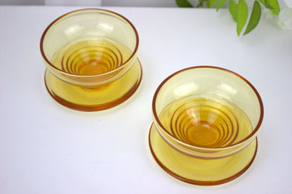 4 x 1930's Art Deco Stuart Crystal Amber Stratford Rings dessert bowls