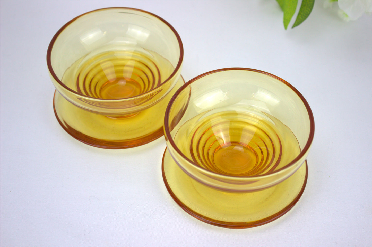 4 x 1930's Art Deco Stuart Crystal Amber Stratford Rings dessert bowls