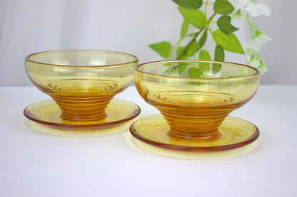 4 x 1930's Art Deco Stuart Crystal Amber Stratford Rings dessert bowls