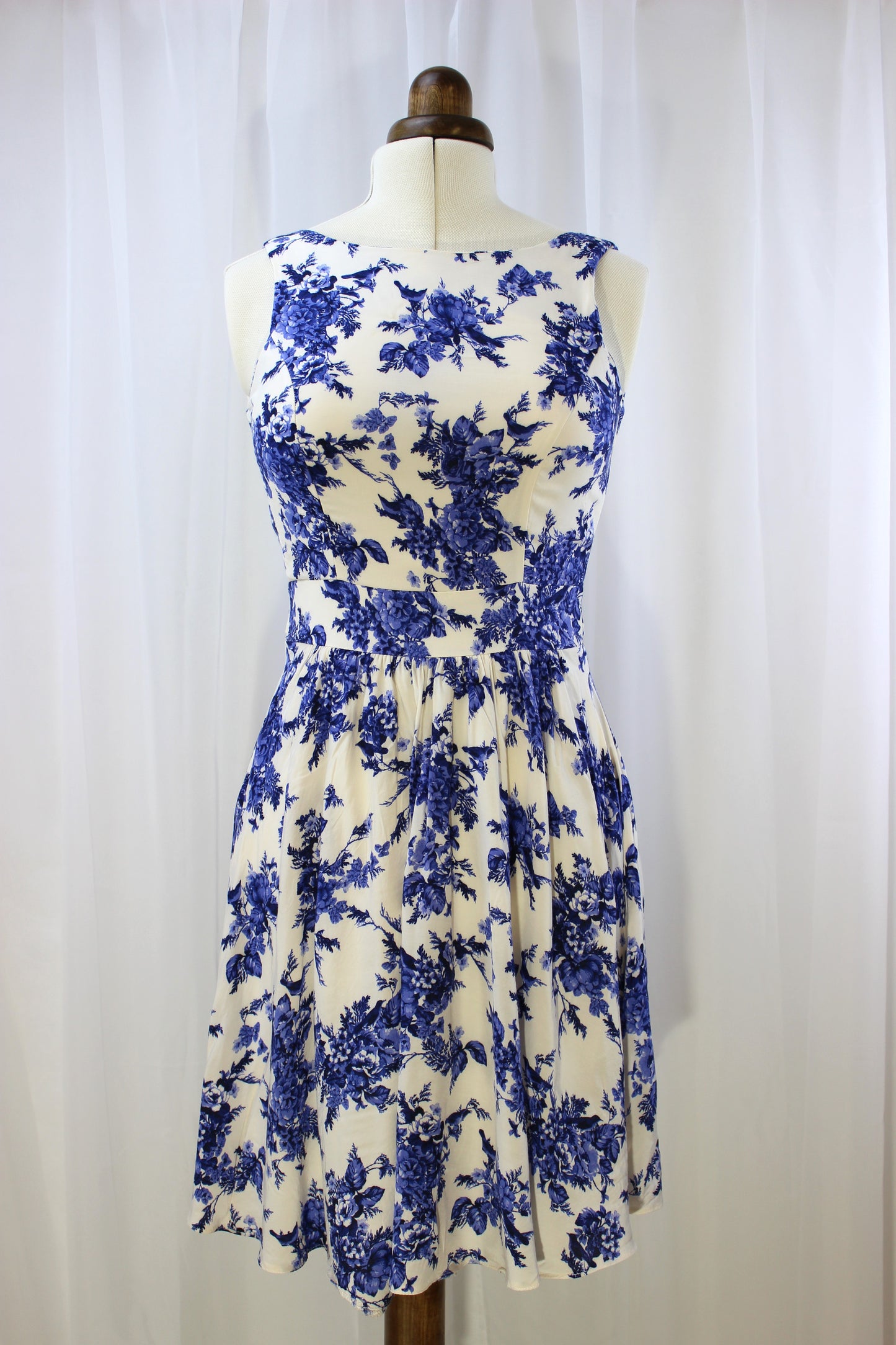 Blue and White Classic A-Line Dress - Size 10