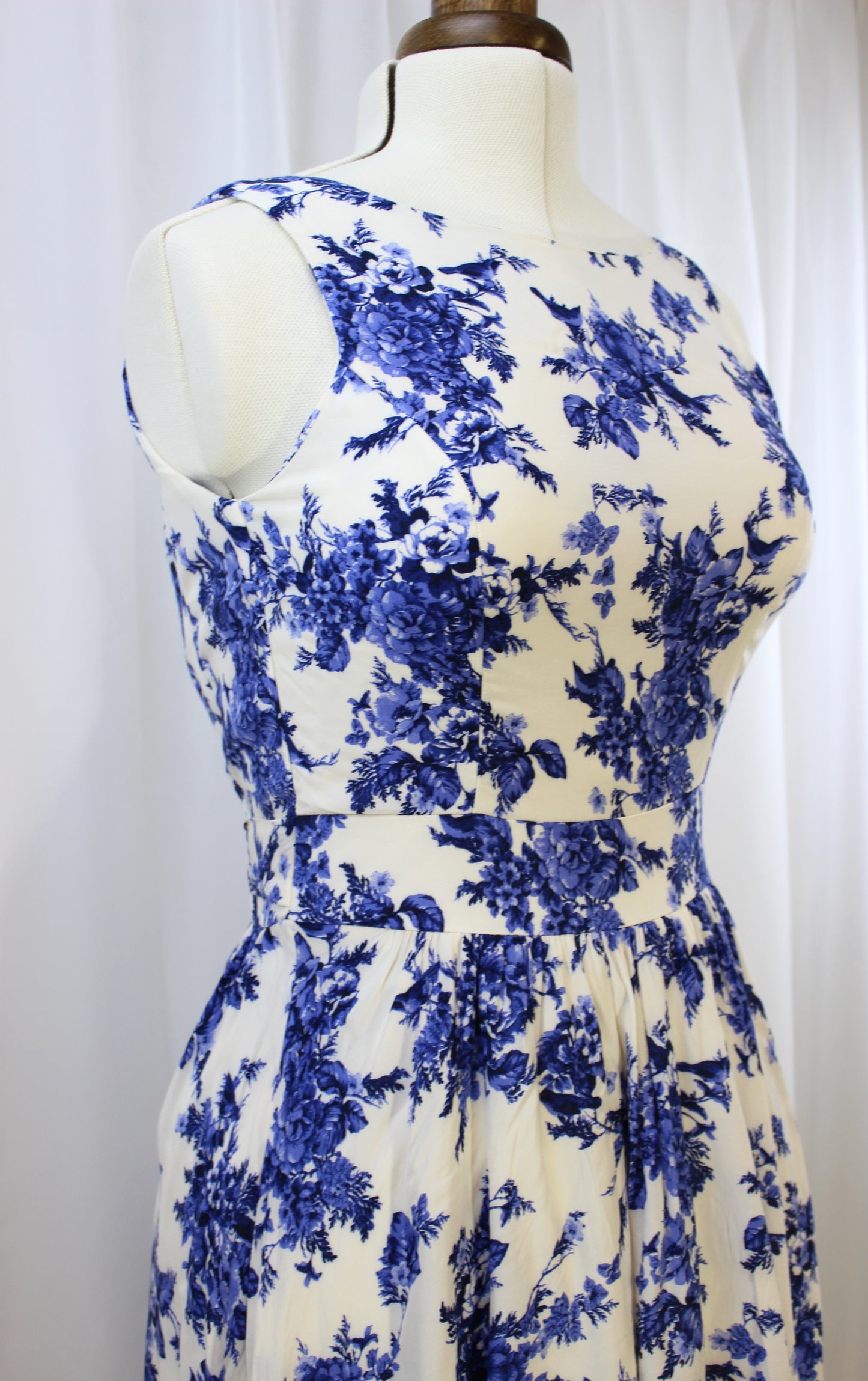 Blue and White Classic A-Line Dress - Size 10