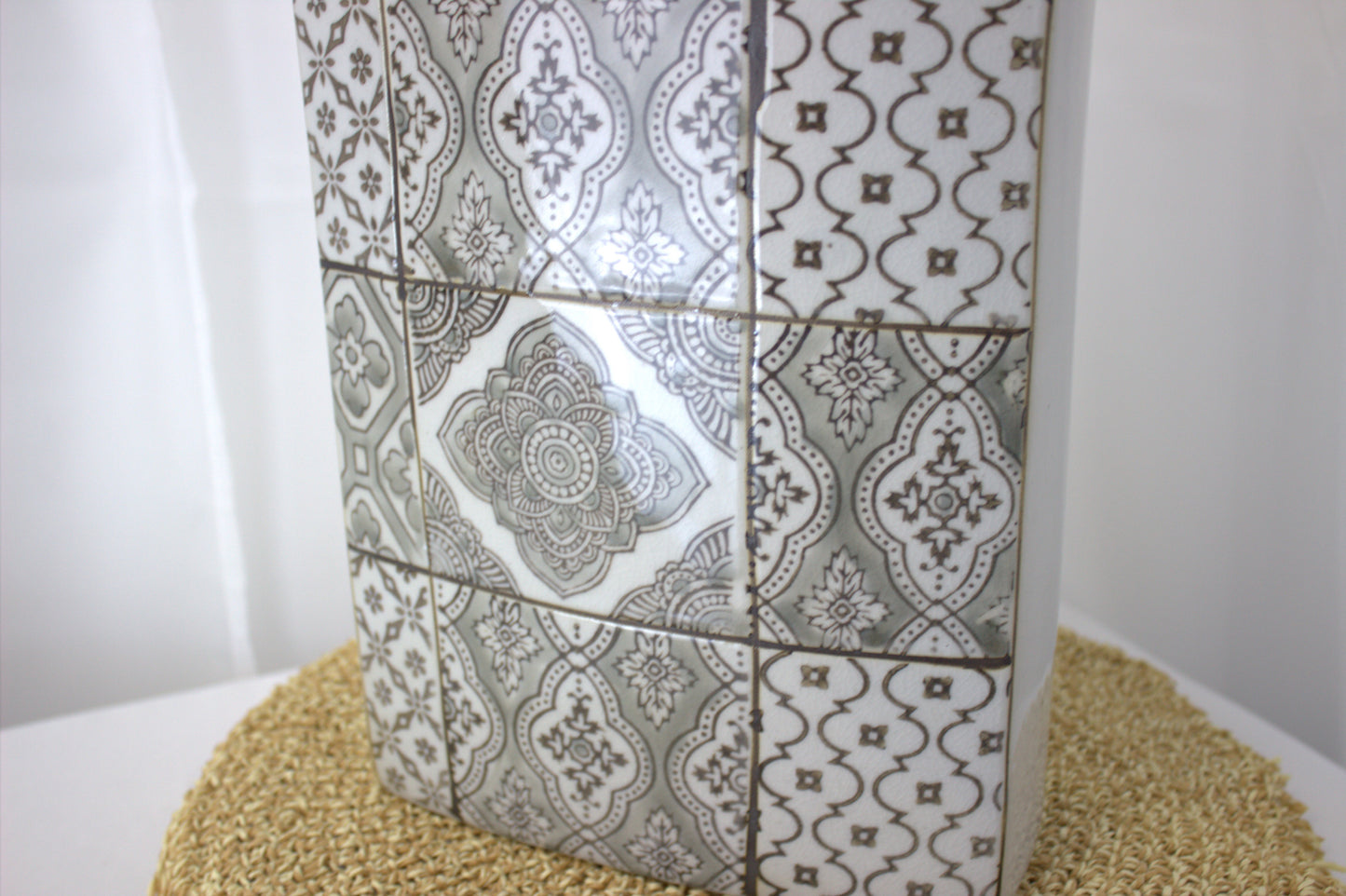 Ceramic Tile Effect Large Ceramic Vase / Home Decor - 14 inches tall