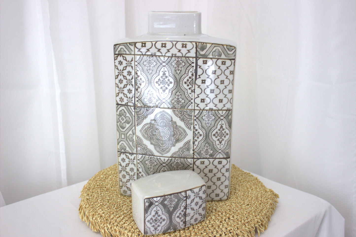 Ceramic Tile Effect Large Ceramic Vase / Home Decor - 14 inches tall