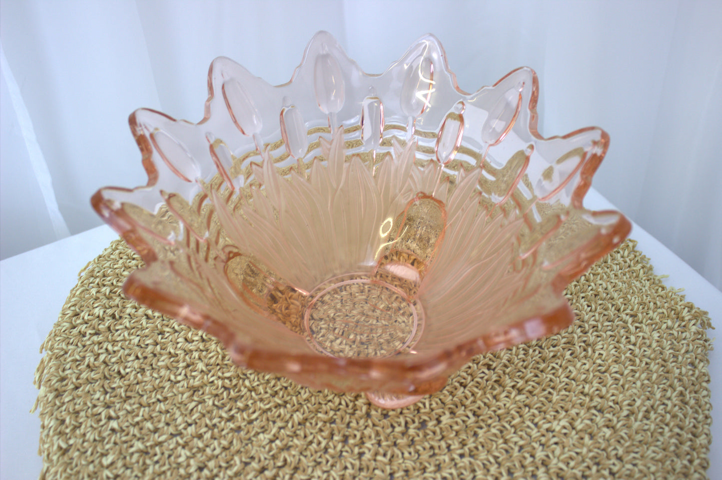 Wonderful Vintage Pink Depression Glass Bowl with Frosted Details