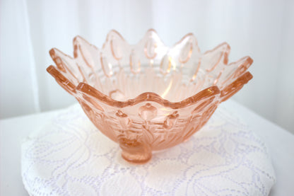 Wonderful Vintage Pink Depression Glass Bowl with Frosted Details