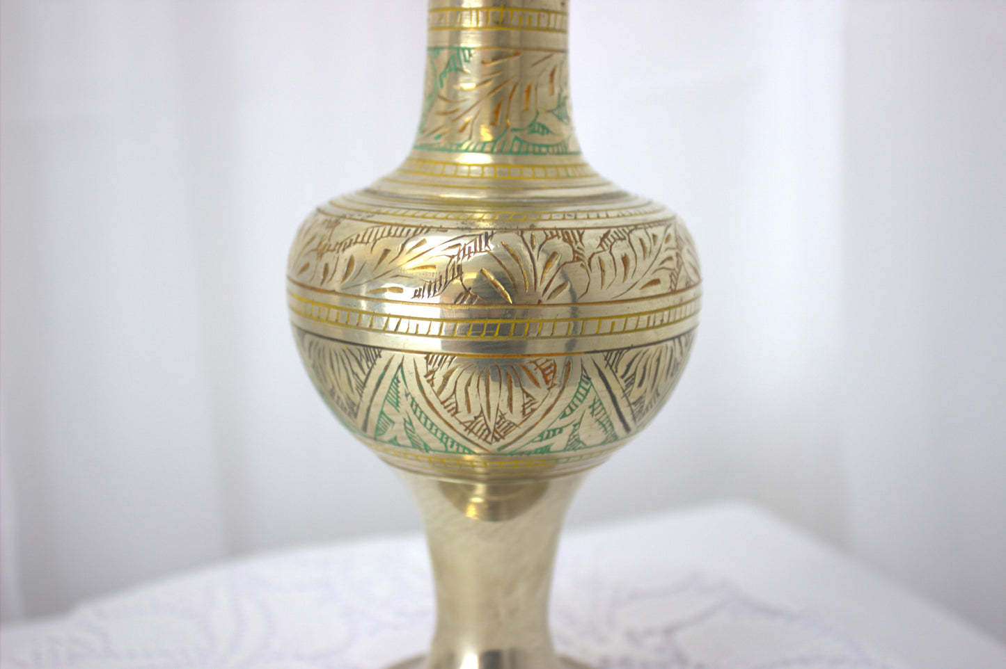 Stunning Vintage Brass Hand-Etched Vase - 12 inches tall