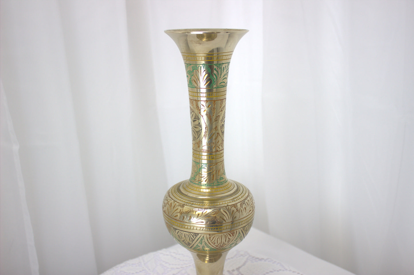 Stunning Vintage Brass Hand-Etched Vase - 12 inches tall