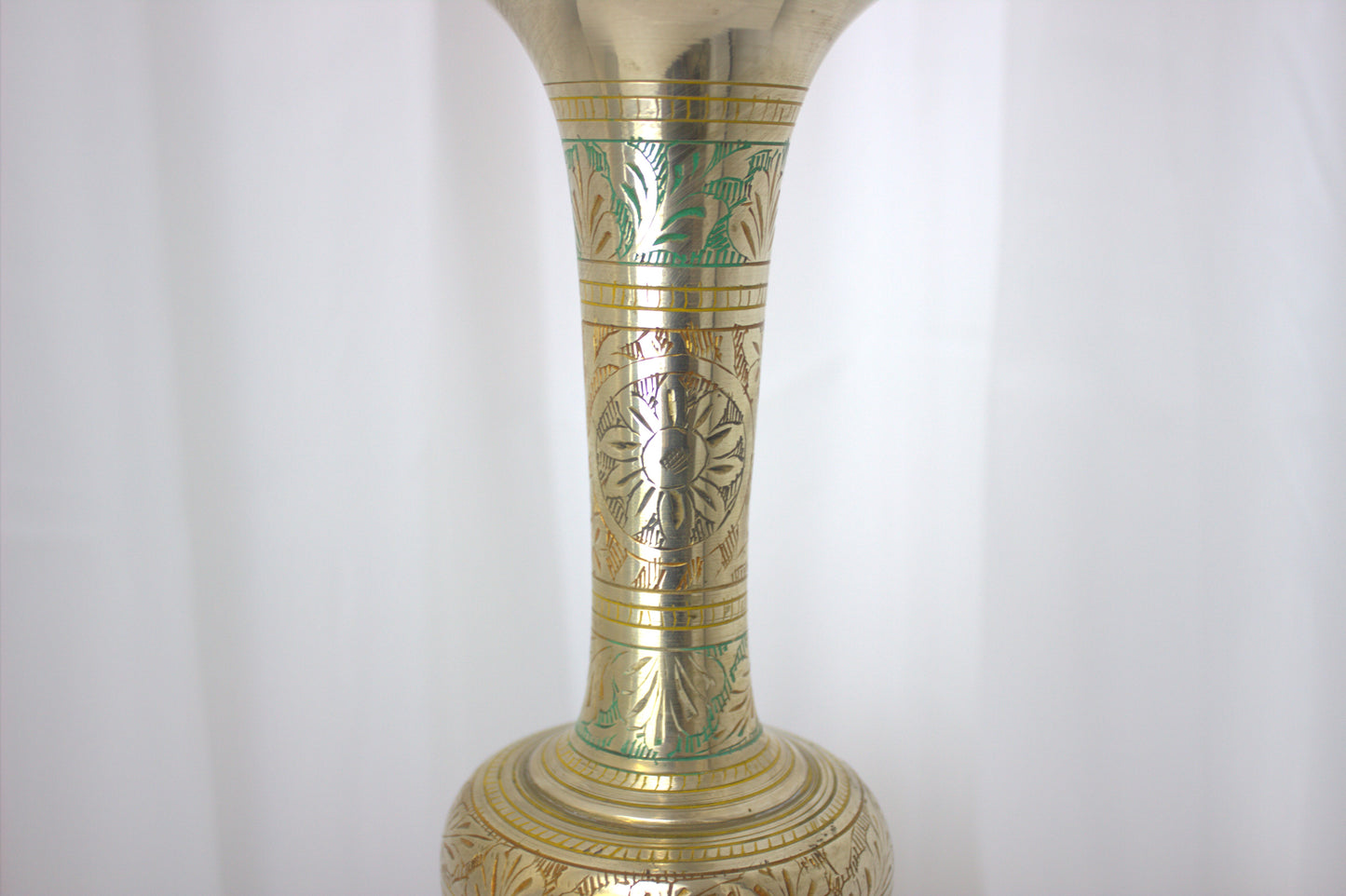 Stunning Vintage Brass Hand-Etched Vase - 12 inches tall