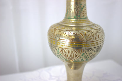 Stunning Vintage Brass Hand-Etched Vase - 12 inches tall