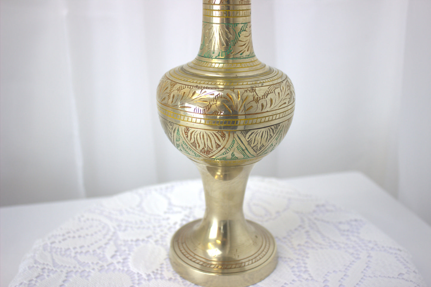 Stunning Vintage Brass Hand-Etched Vase - 12 inches tall