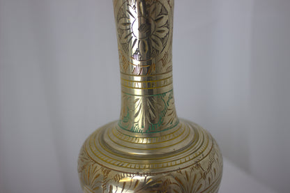 Stunning Vintage Brass Hand-Etched Vase - 12 inches tall