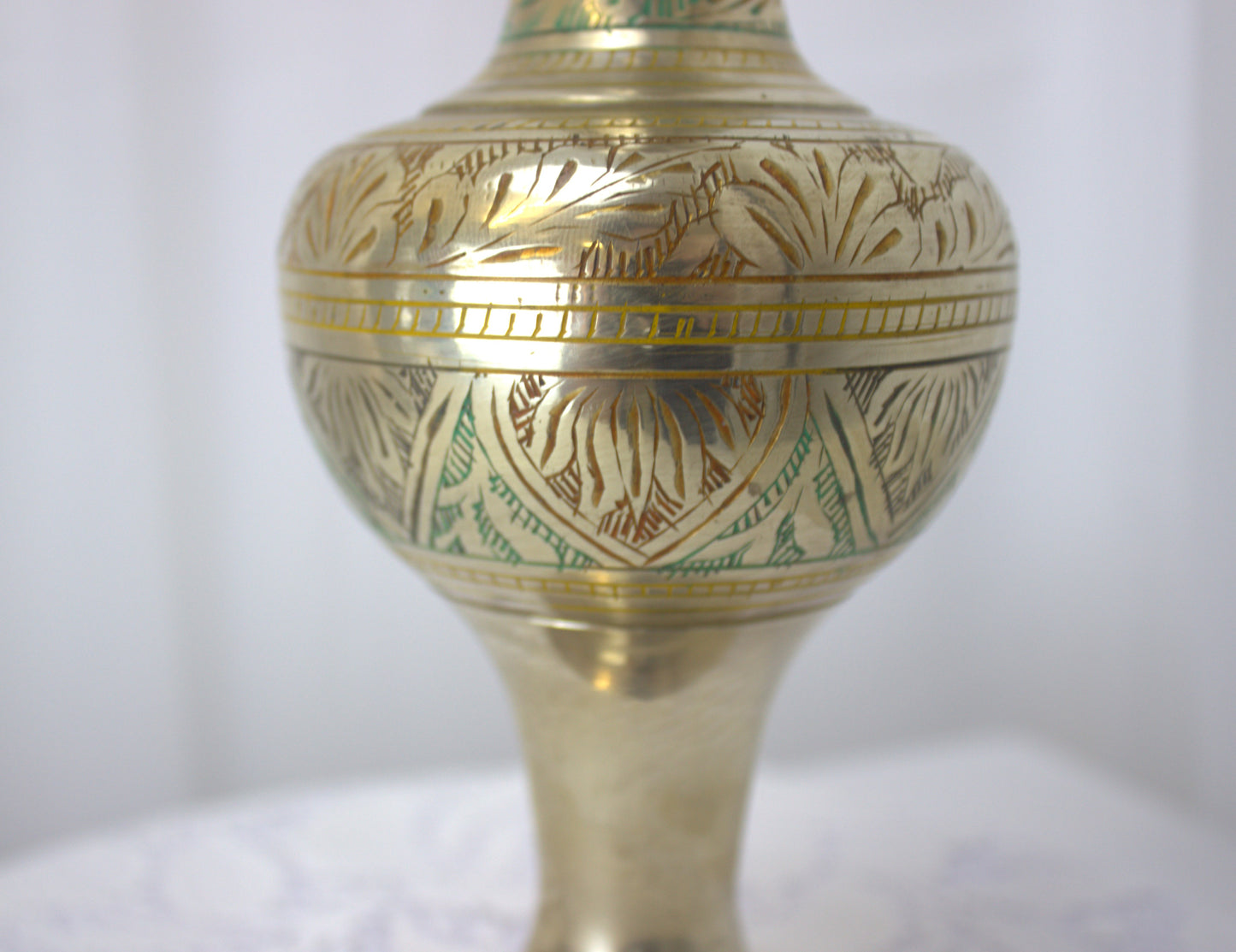 Stunning Vintage Brass Hand-Etched Vase - 12 inches tall