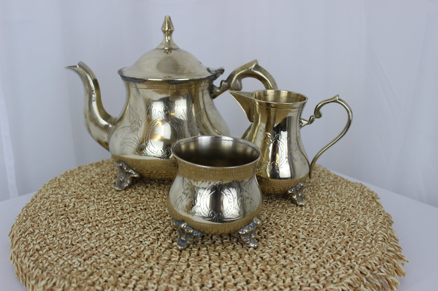 Vintage EPNS Three-Piece Tea Set – Ornate & Elegant