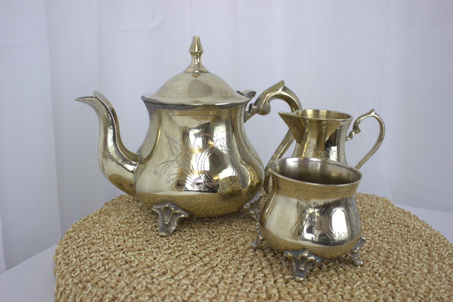 Vintage EPNS Three-Piece Tea Set – Ornate & Elegant