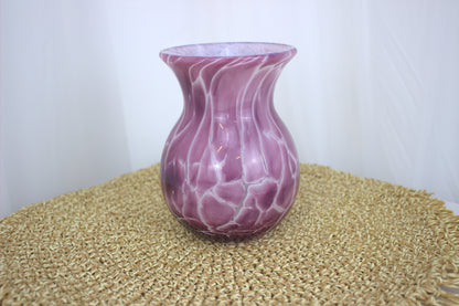 Stunning and Heavy Purple Hand-Blown Glass Vase with Marbled White Pattern