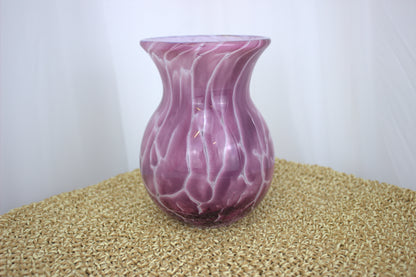 Stunning and Heavy Purple Hand-Blown Glass Vase with Marbled White Pattern