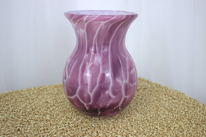 Stunning and Heavy Purple Hand-Blown Glass Vase with Marbled White Pattern