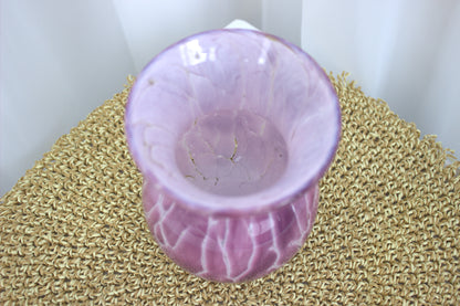 Stunning and Heavy Purple Hand-Blown Glass Vase with Marbled White Pattern