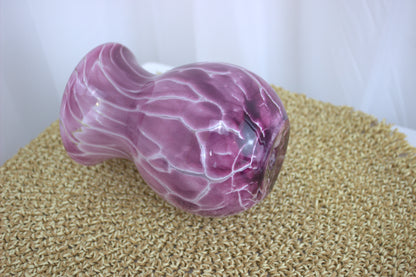 Stunning and Heavy Purple Hand-Blown Glass Vase with Marbled White Pattern